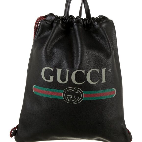 Gucci Logo Leather Drawstring Backpack with attached Wallet, Dust Bag NWT - Picture 1 of 12